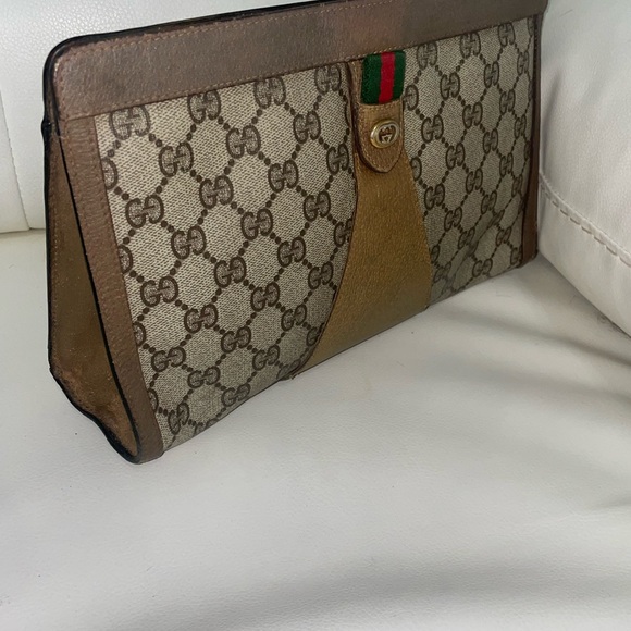 Authentic Gucci Large Monogram Canvas Pouch with Brown and Tan Accents - Picture 2 of 10